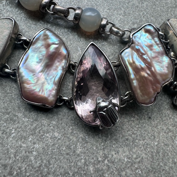 Stephen Dweck Silver Moonstone Freeform Pearl Opal Druzy Necklace OOAK 2003 vtg - Picture 2 of 6